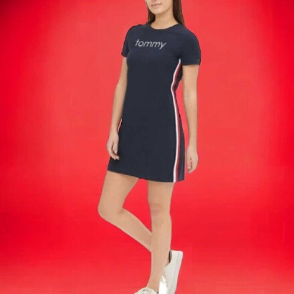 Tommy Hilfiger Women's Blue side striped tshirt dress